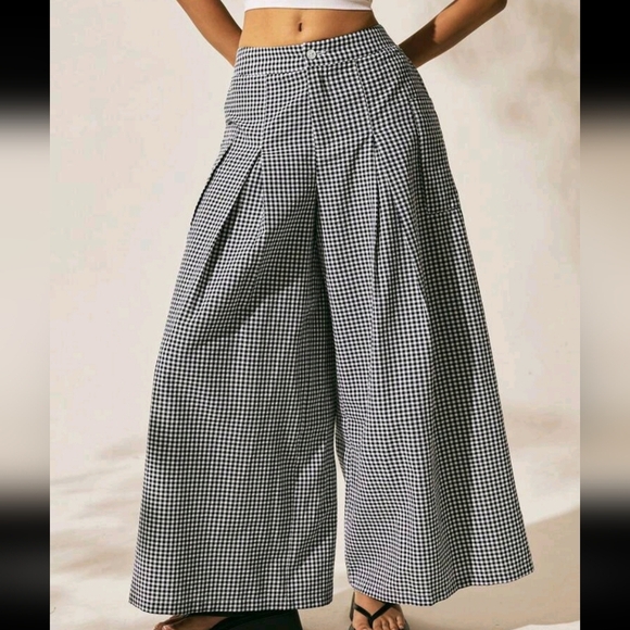 Resort Style Pattern Trousers Wide Leg Trousers Black And White Checkered - Picture 1 of 4